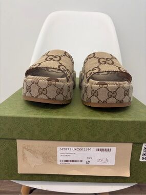 Gucci Brown GG Canvas Platform Slide Mules